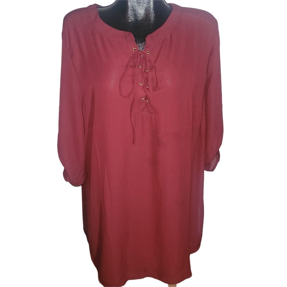 Suzy Shier Womens Lace-Up Neckline Tunic Size 2X